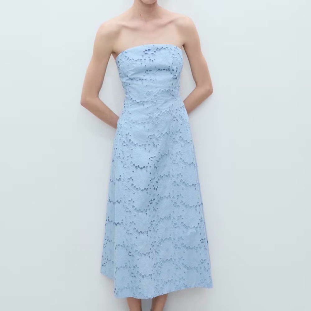 Mango English Embroidered Strapless Dress